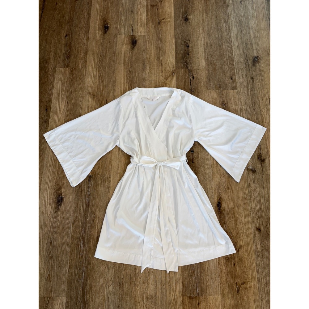 Homebodii Satin Charmeuse Kimono Robe Women XL White Tie Waist Bridal Loungewear